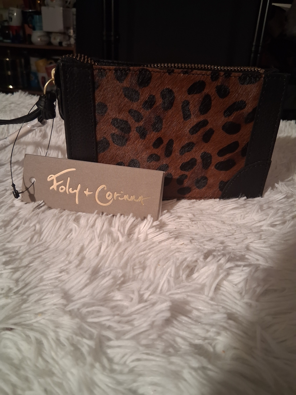 Foley + Corinna Leopard Print Clutch in Brown and Black